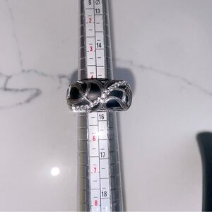 Ariva Sterling Sterling Silver, Onyx and White Sapphire Ring